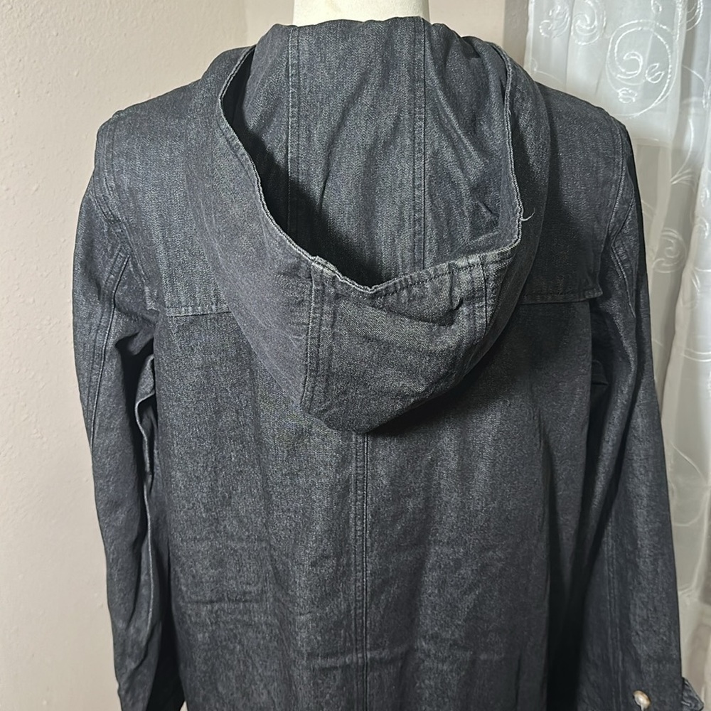 Denim & Co Lined Charcoal Denim Utility Hooded Coat Toggle Button Closure M NEW - Picture 14 of 16